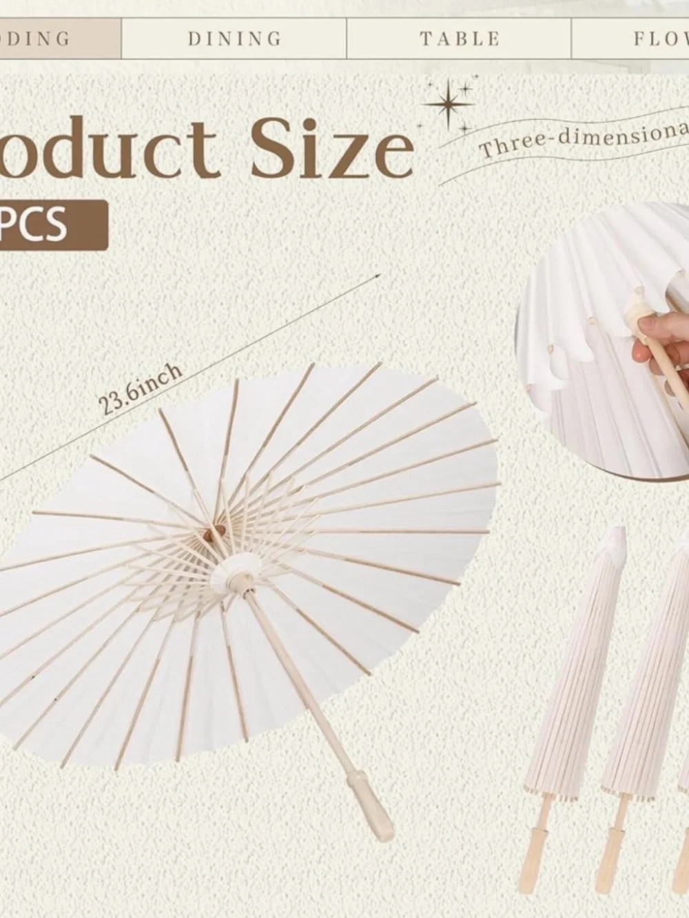 Paper Parasol Wedding Umbrellas in Cream - Set of 8 - Picture 5 of 5